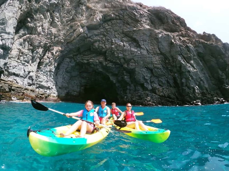 Tenerife: Kayak & Snorkel with Local Fauna, Photos Included - Kayaking the blue Atlantic, past black volcanic cliffs